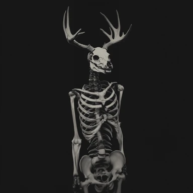 Skeleton deer broadside, looking at the camera, simple vector graphic